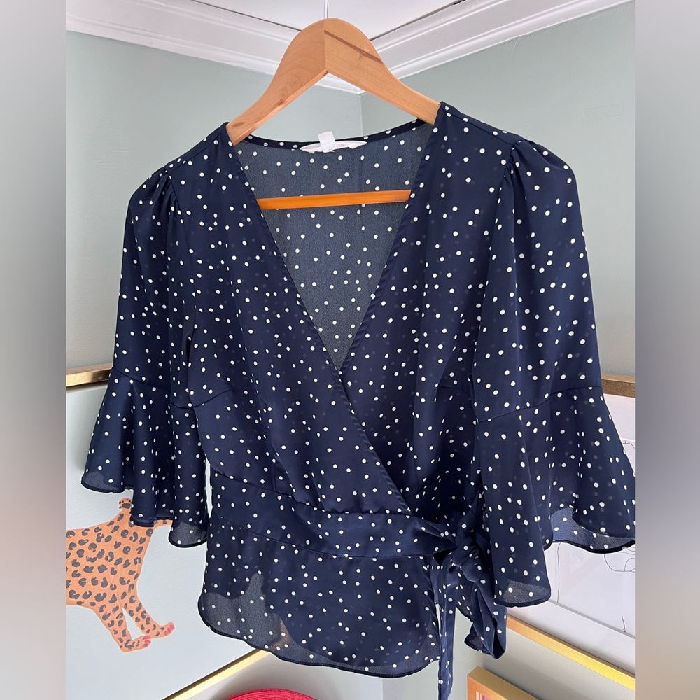 Polka dot wrap blouse